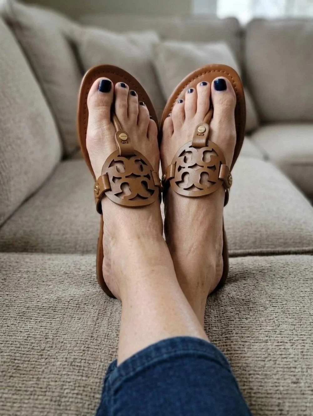 Tory Burch Brown Leather Miller Logo Thong Sandals